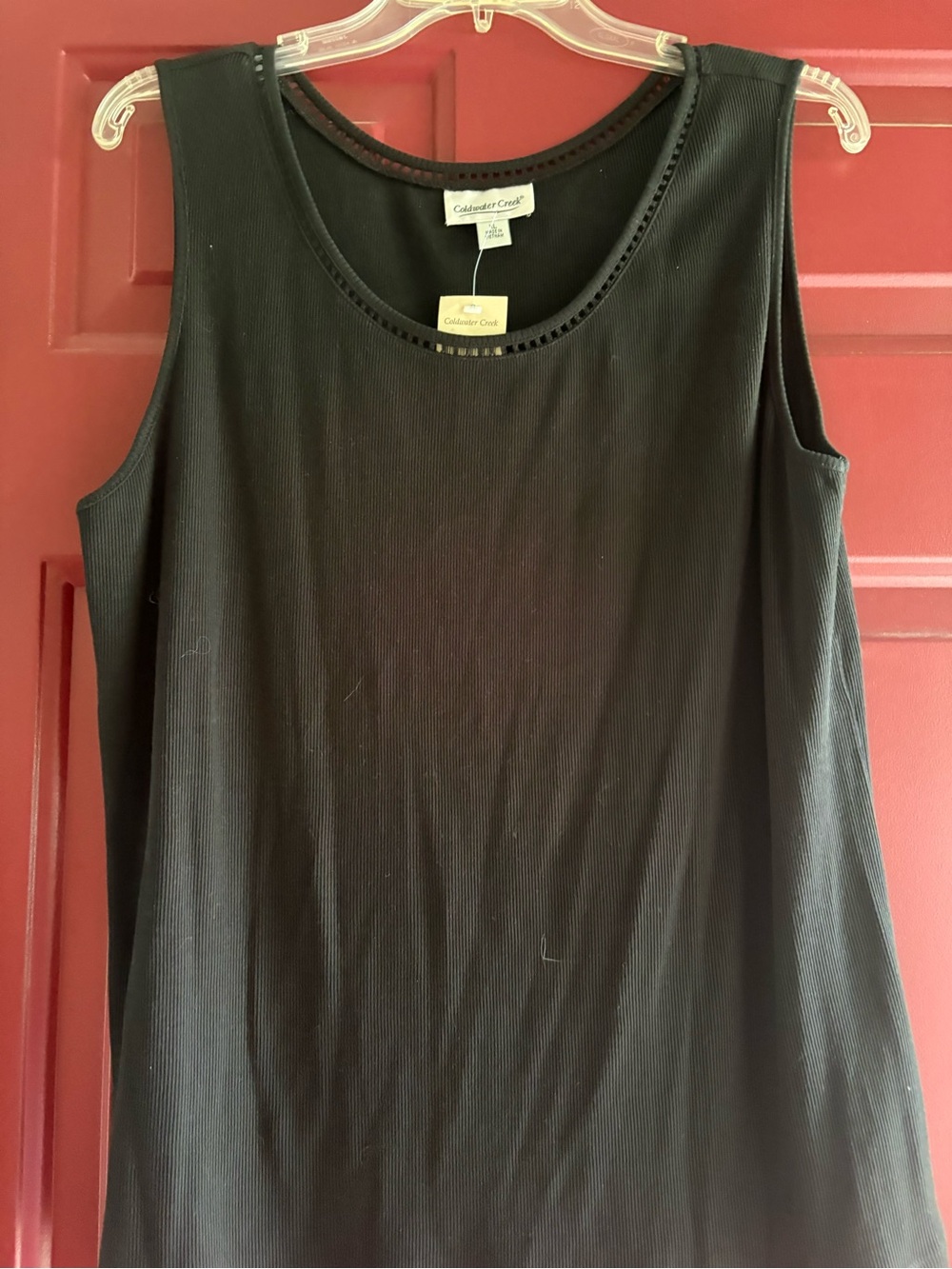 NWT Coldwater Creek Black Ribbed Tank Top With Neck Detail